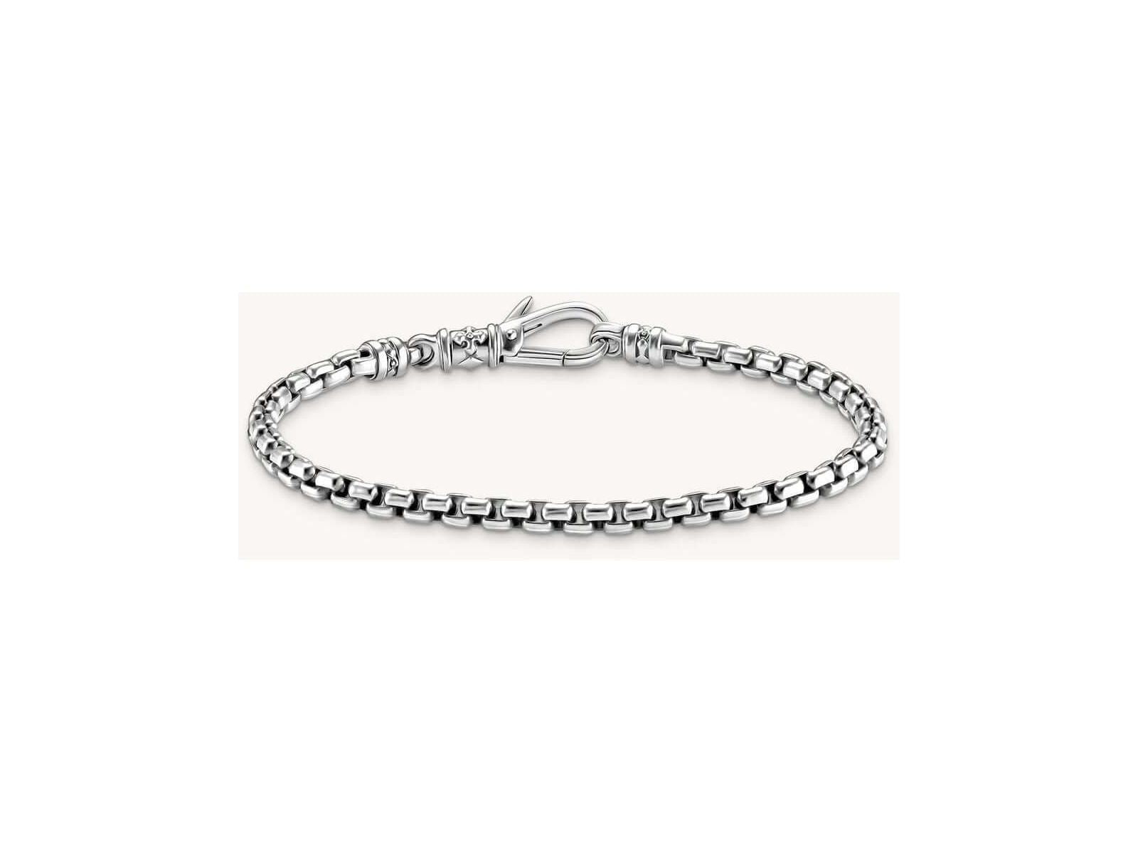 Bracelet Venezia en argent recyclé avec maillons carrés et fermoir mousqueton, design vénitien élégant.