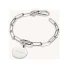 Bracelet charm paperclip en argent 925 recyclé avec connect link et médaille gravée, design moderne et élégant.