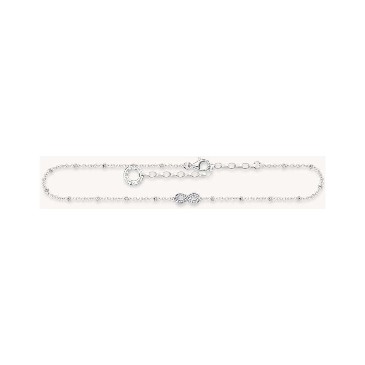 Chaîne de cheville en argent 925 avec symbole infini et oxydes de zirconium, ajustable de 22 à 27 cm.