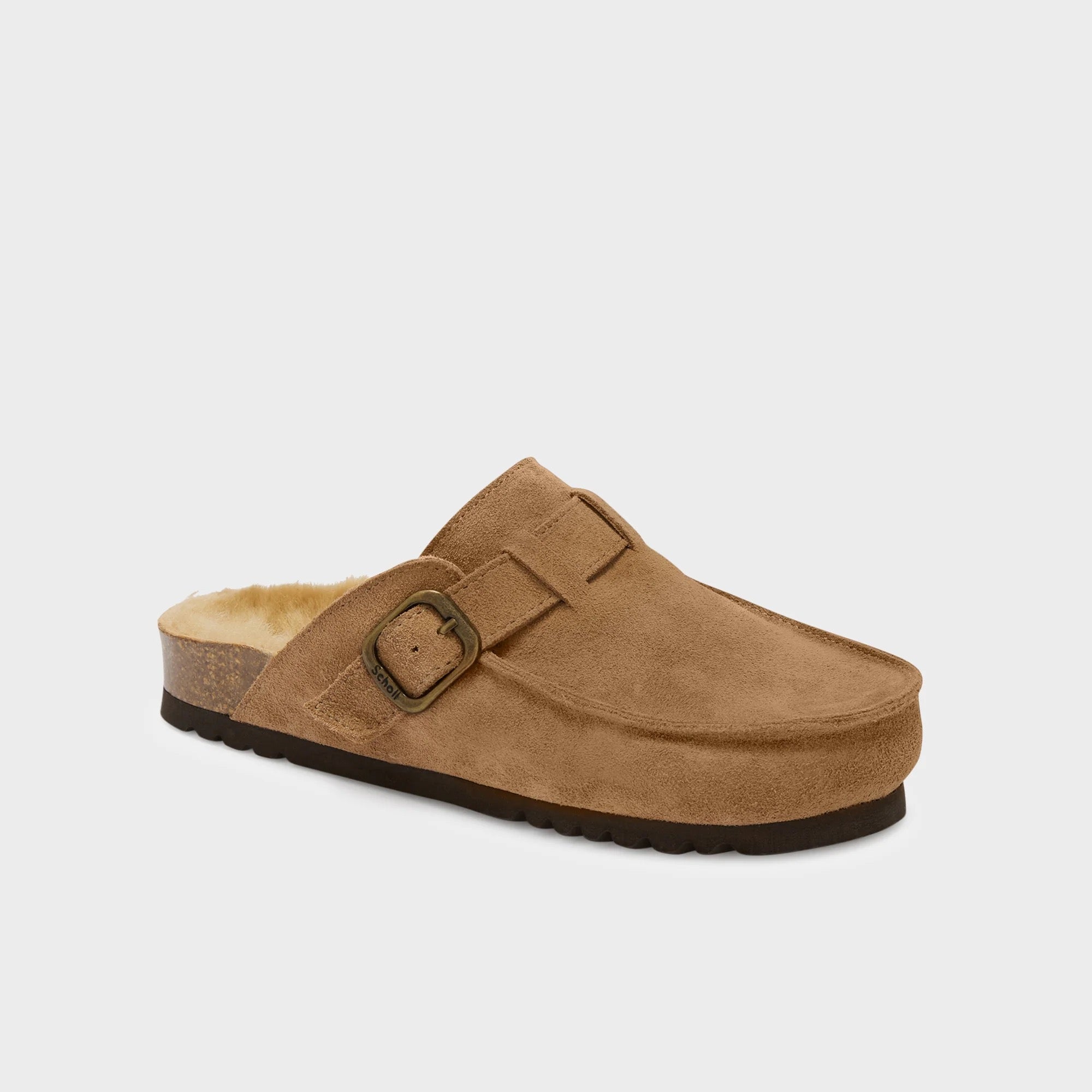 Mule Dakota - Suede mules with faux fur lining in taupe color for comfort and style.