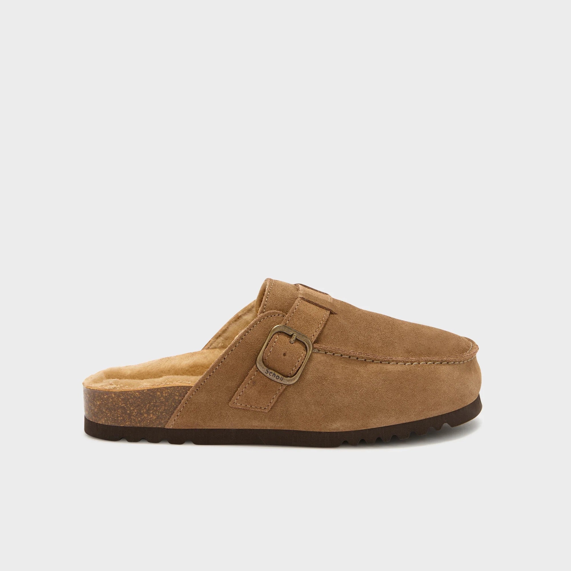 Mule Dakota - suede mules with faux fur lining, featuring a soft taupe suede exterior and comfortable EVA sole.