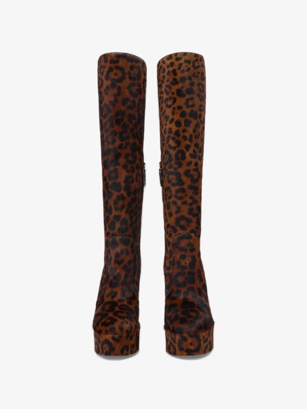 leopard print platform boots with a stylish thick heel and luxurious pony hair texture