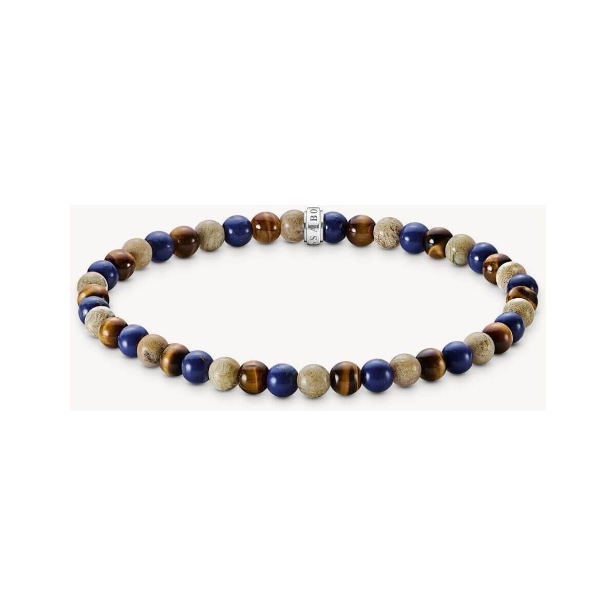 Bracelet en beads de 5 mm en jaspe Daisy et lapis-lazuli, avec bague logo THOMAS SABO en argent.