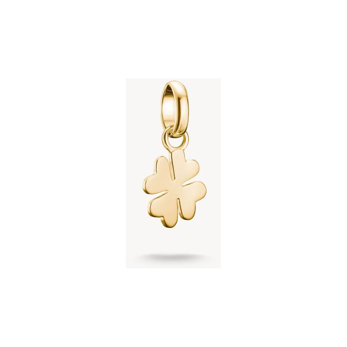 Charm pendentif trèfle à quatre feuilles plaqué or, symbole de chance et d'élégance.