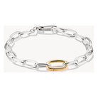 Bracelet charm bicolore en argent 925 avec maillon central doré, design moderne et élégant.