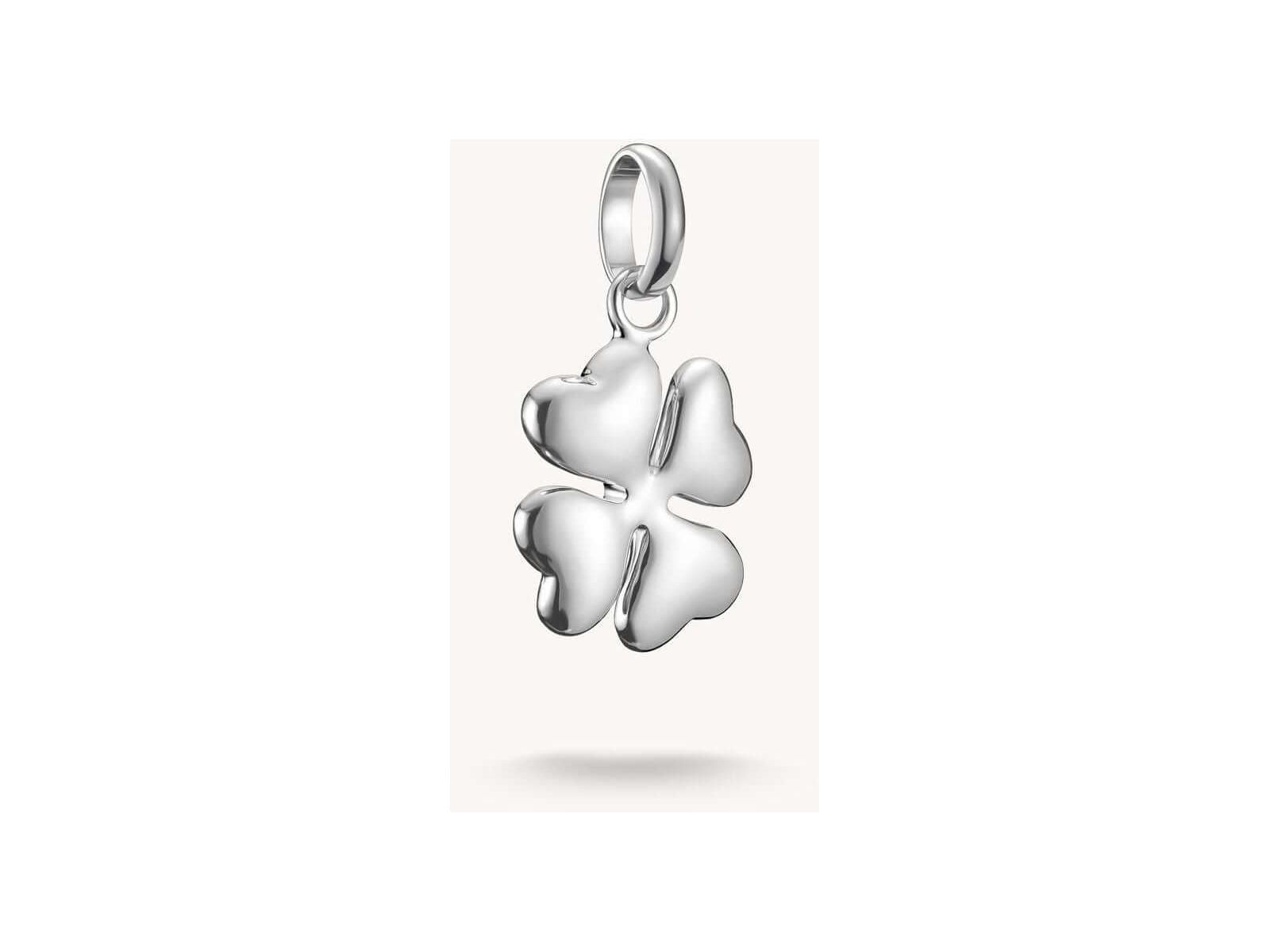 Pendentif charm 3D en argent 925 en forme de trèfle à quatre feuilles, symbole de chance et d'élégance.