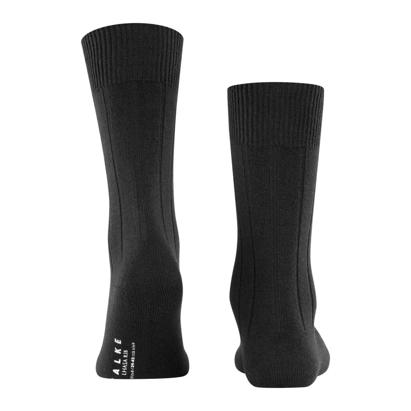 Chaussettes Lhasa rib en laine mérinos et cachemire, confortables et durables, couleur noire.