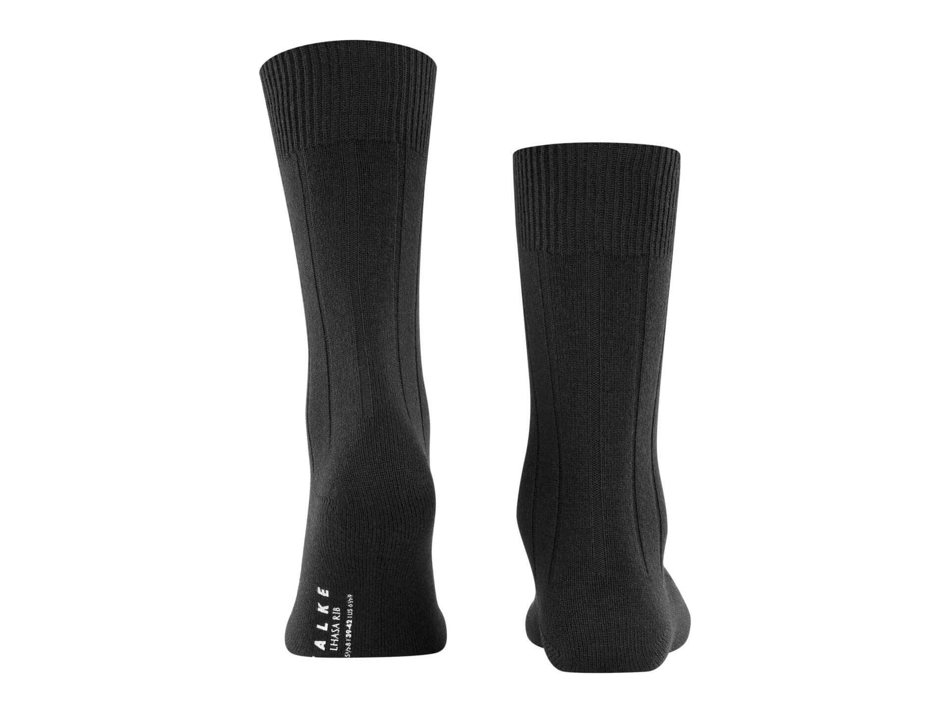 Chaussettes Lhasa rib en laine mérinos et cachemire, confortables et durables, couleur noire.