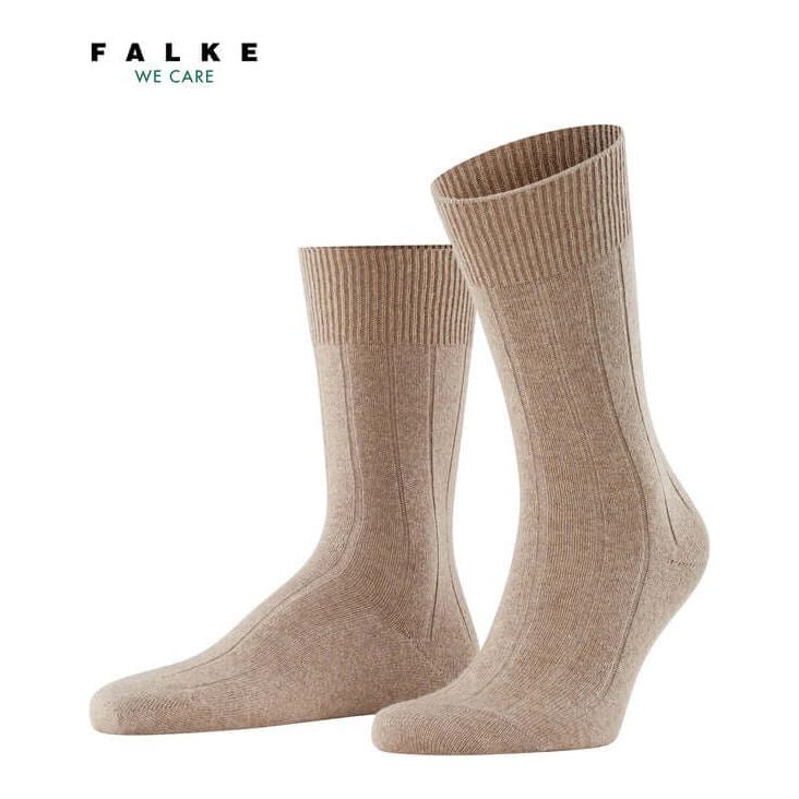 Chaussettes Lhasa rib en laine et cachemire, confortables et durables, couleur beige, par FALKE.