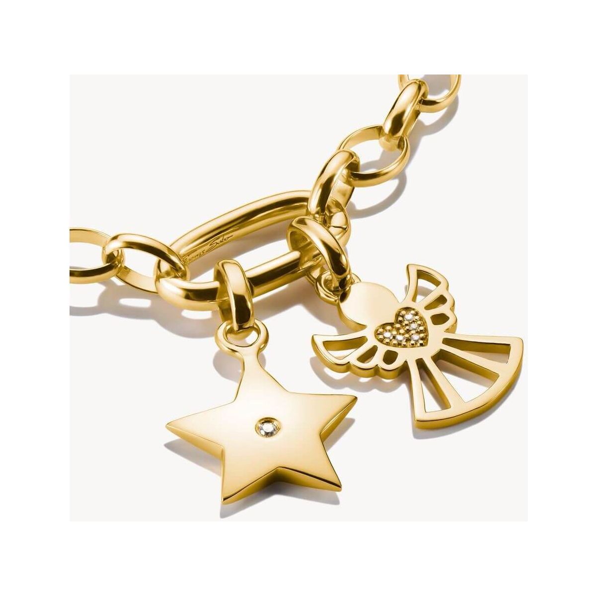 Pendentif charm étoile et ange, plaqué or, avec zircon blanc, élégant pour bracelets et colliers.