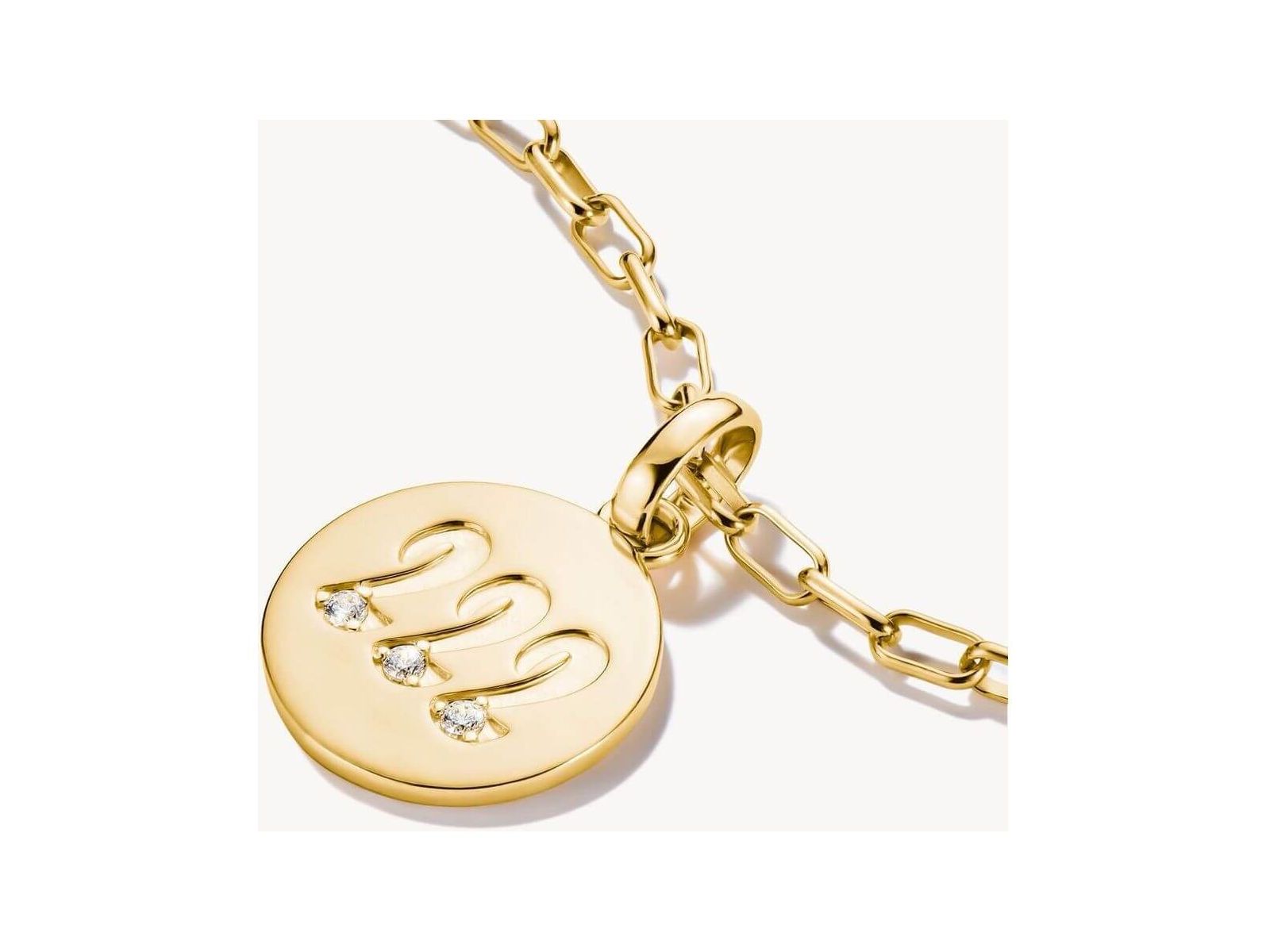 Pendentif charm angélique 222 en plaqué or avec trois pierres blanches, symbole d'harmonie et d'élégance.