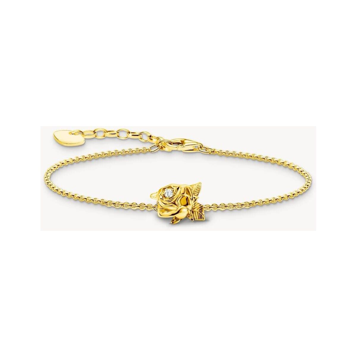 Bracelet rose en plaqué or 18 carats avec rose 3D et zircon blanc, ajustable de 16 à 19 cm.