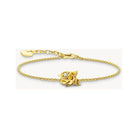 Bracelet rose en plaqué or 18 carats avec rose 3D et zircon blanc, ajustable de 16 à 19 cm.