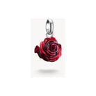Charm pendant in recycled silver featuring a 3D red rose, detailed with hand-applied red enamel.