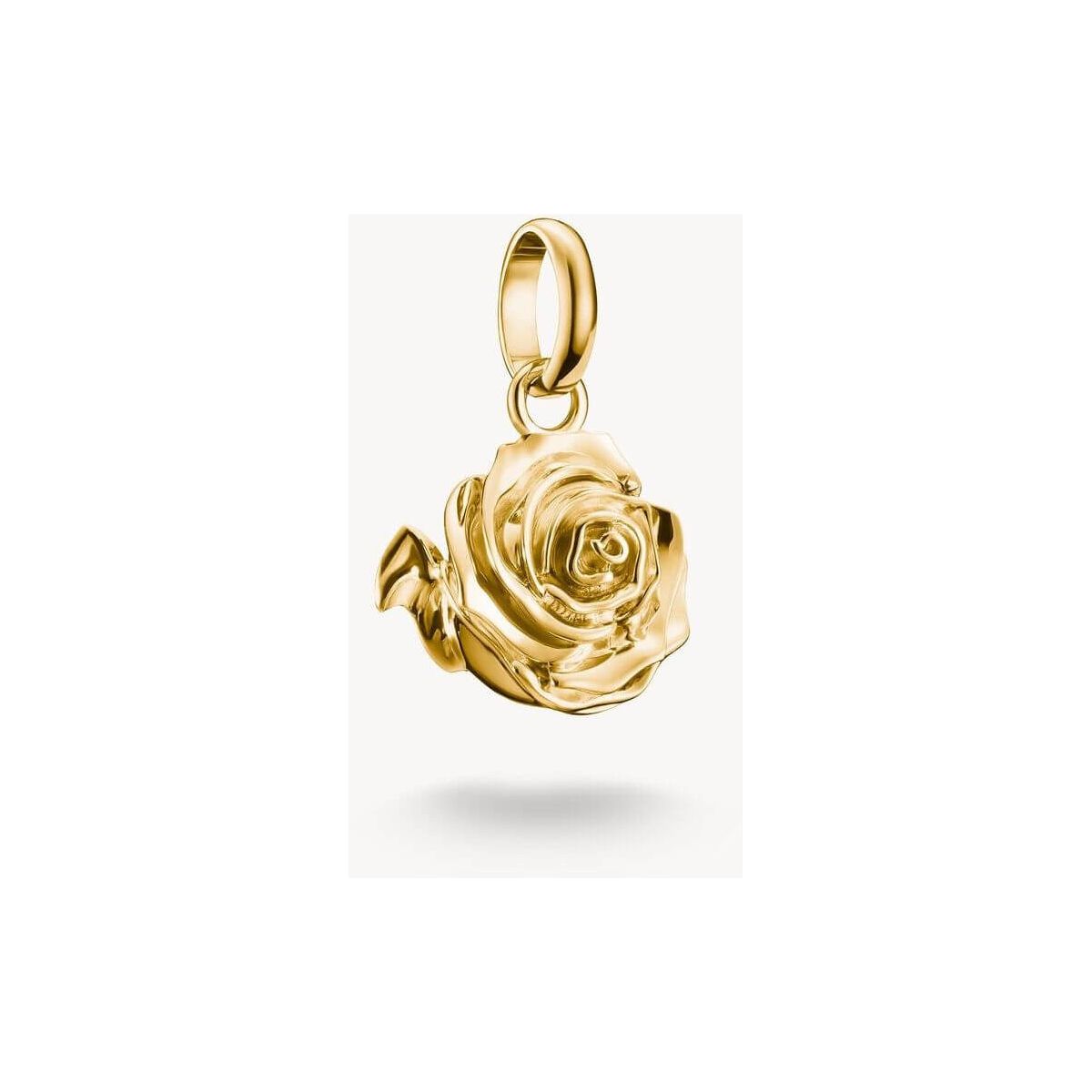 Charm pendentif en forme de fleur de rose plaqué or, élégant et détaillé en 3D.