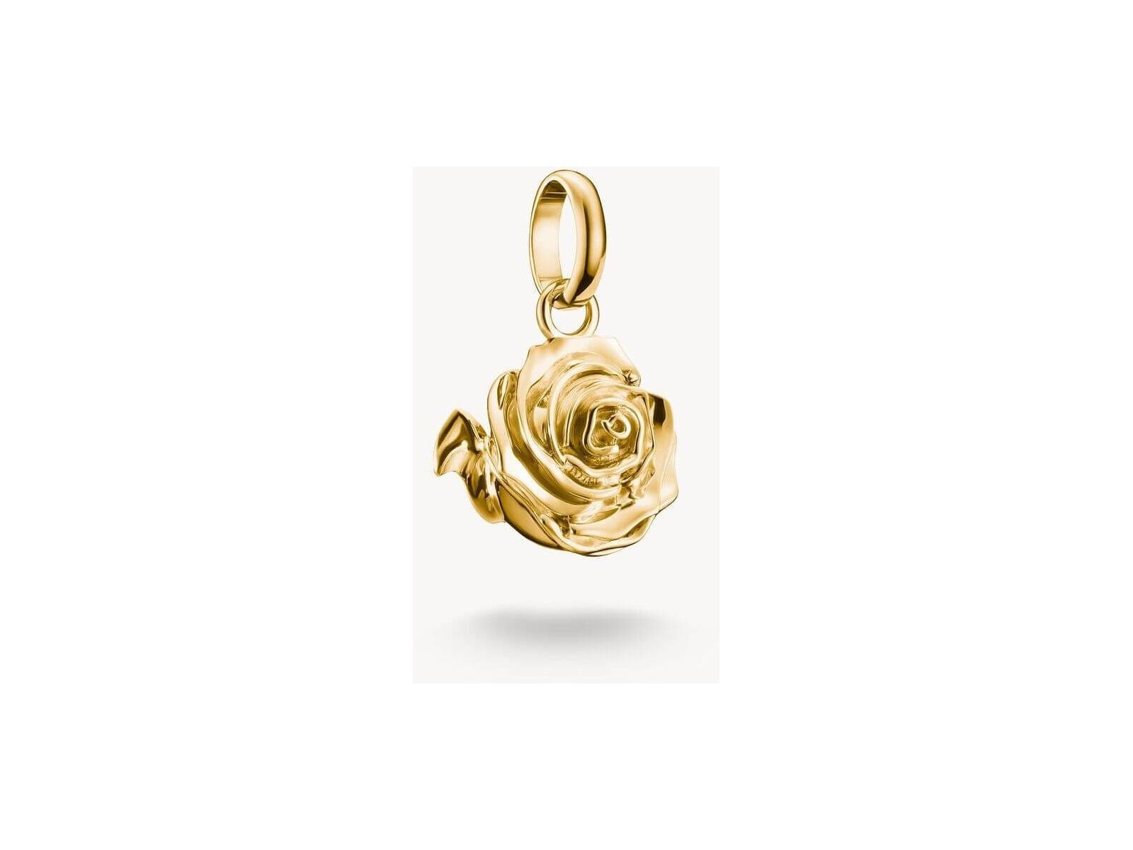 Charm pendentif en forme de fleur de rose plaqué or, élégant et détaillé en 3D.