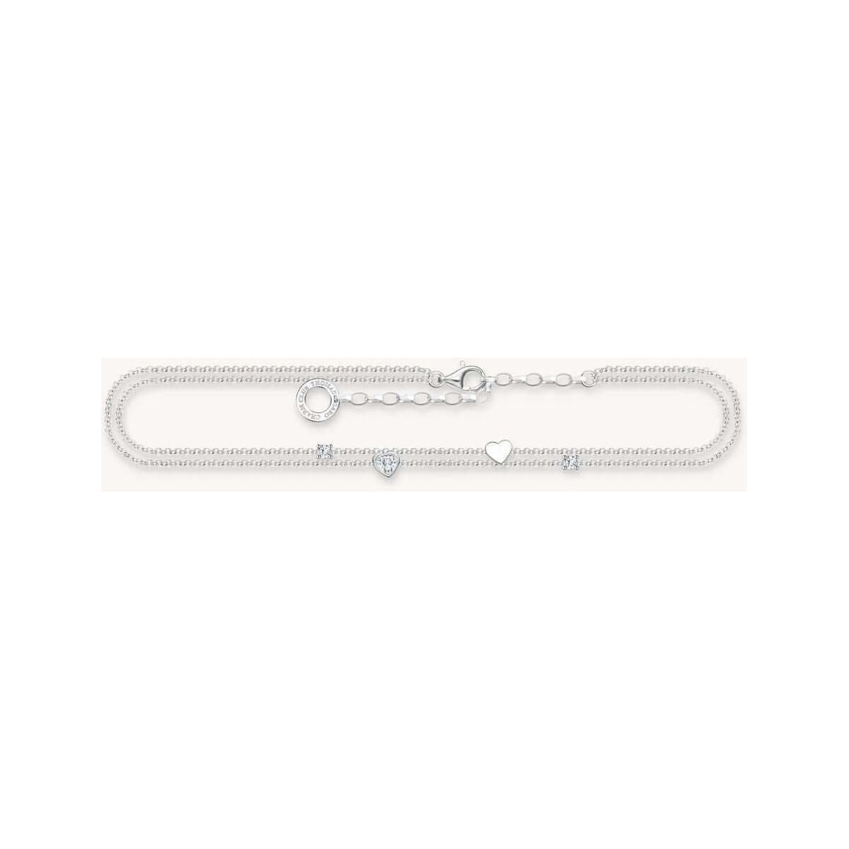 Chaîne de cheville argent 925 avec cœurs scintillants et oxydes de zirconium blancs, ajustable de 22 à 27 cm.