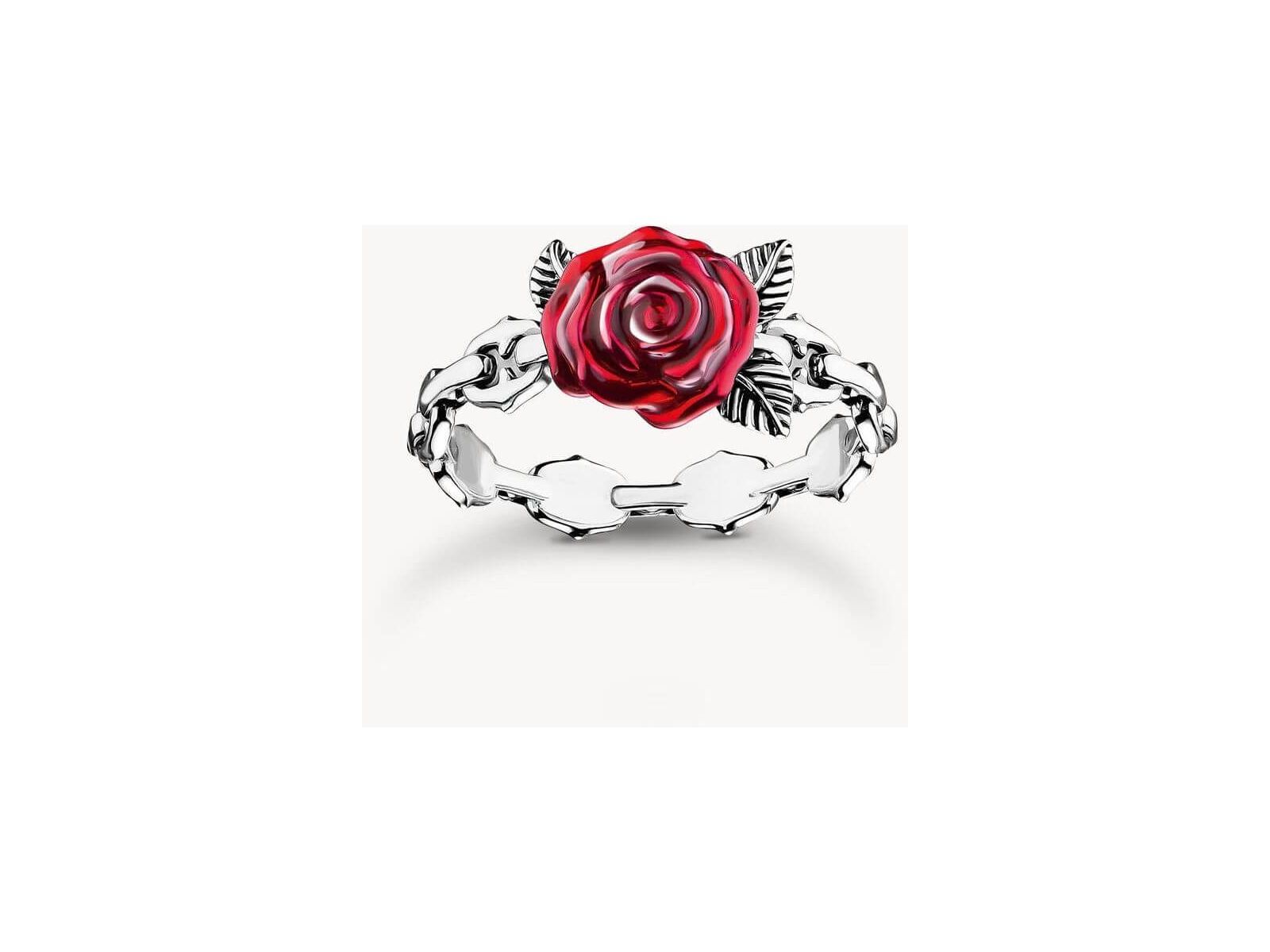 Bague Roses Romance argent en argent noirci avec rose rouge en émail, design inspiré de la victorien.