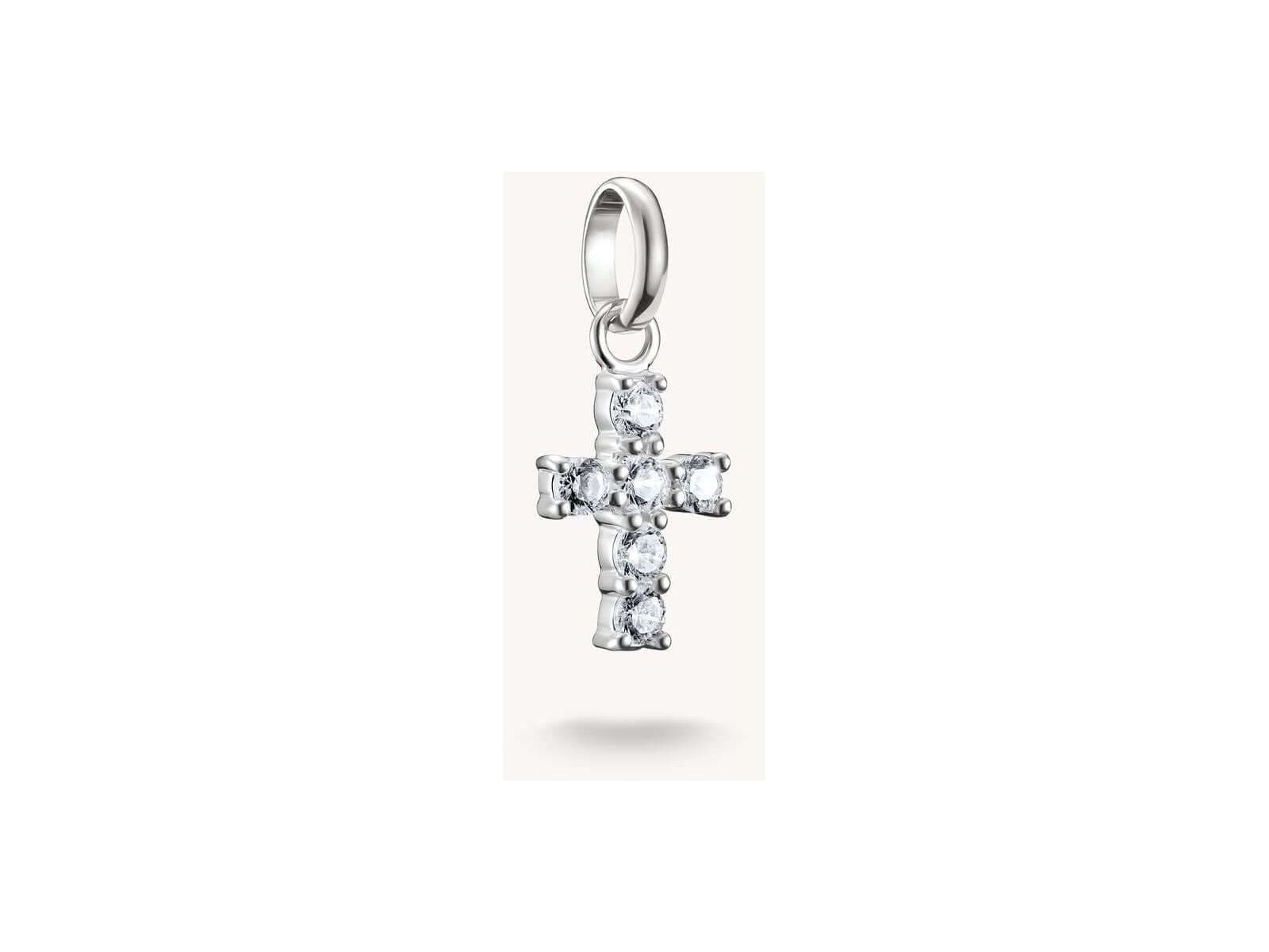 Pendentif charm croix en argent 925 avec pierres de zirconium blanches, élégant et moderne.