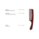 Peigne Wet Comb en acétate biodégradable avec dents larges pour démêlage et prise en main solide.