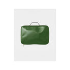 La Maxi Pochette Claude: Green waterproof PVC laptop pouch with gold zipper and minimalist design.