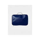 La Maxi Pochette Claude in navy blue, durable PVC outer, perfect for 13-inch laptops with gold zipper.