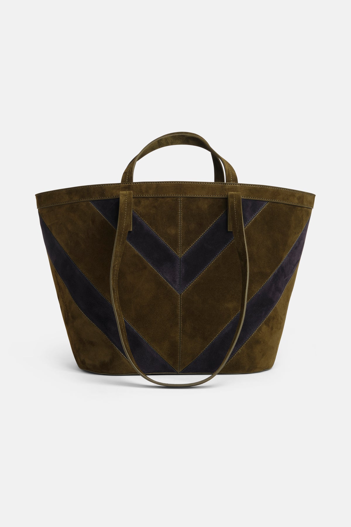sac à main en cuir suédé Missoni medium trapézoïdal en teinture aubergine et olive, élégant et raffiné.