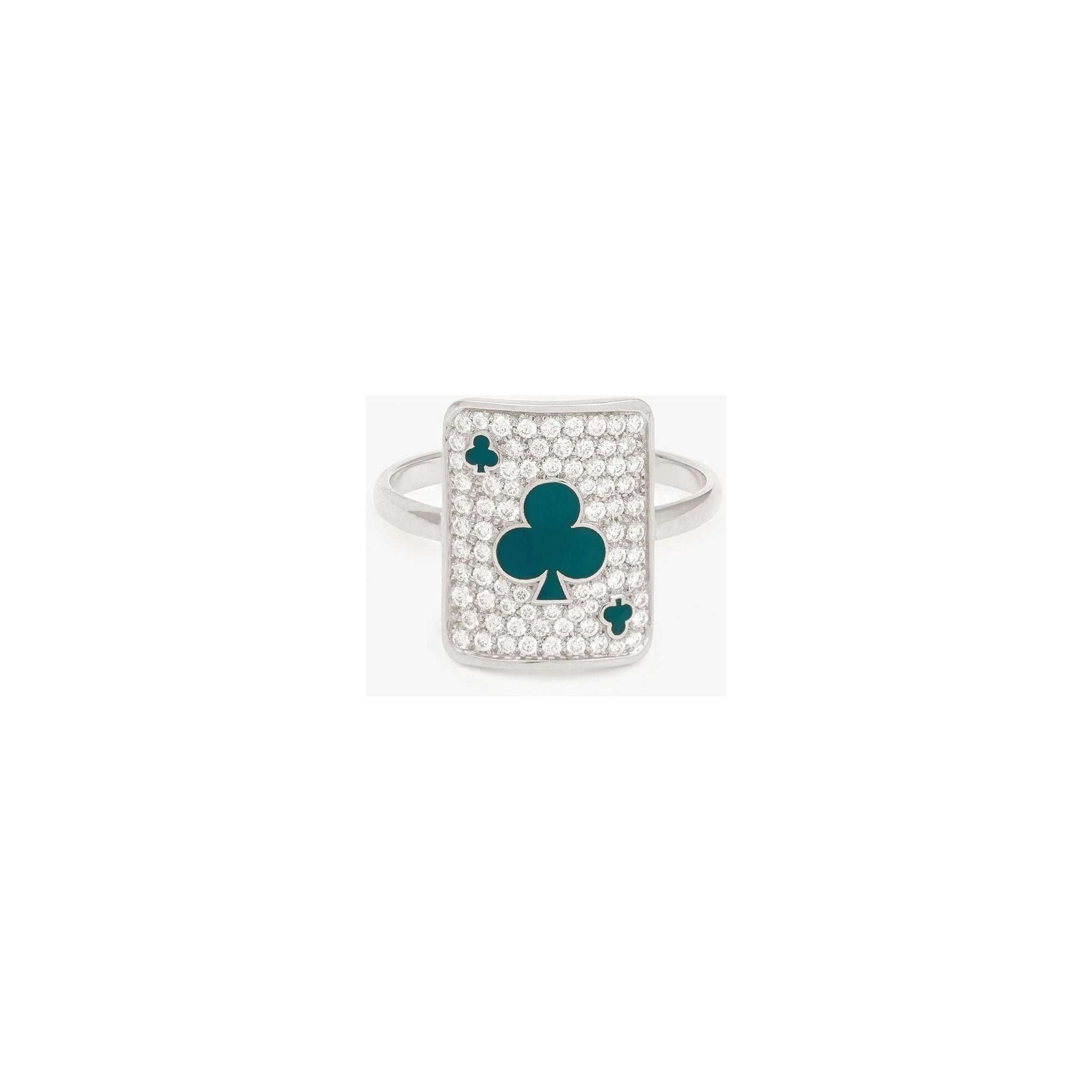 Bague Pinkie Lucky Harmonie en or 18cts, ornée de diamants et motif trèfle, symbole de chance.
