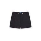 Short de bain Enzo noir avec ceinture plate, boutons en gomme, et poches latérales invisibles.
