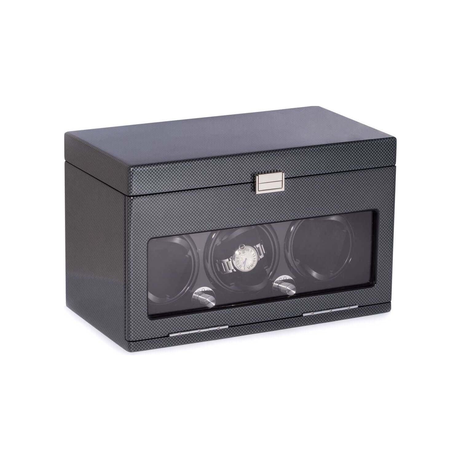 Montre President Winder en acier laqué fibre de carbone, remontoir pour 3 montres avec rangement pour 12 montres.