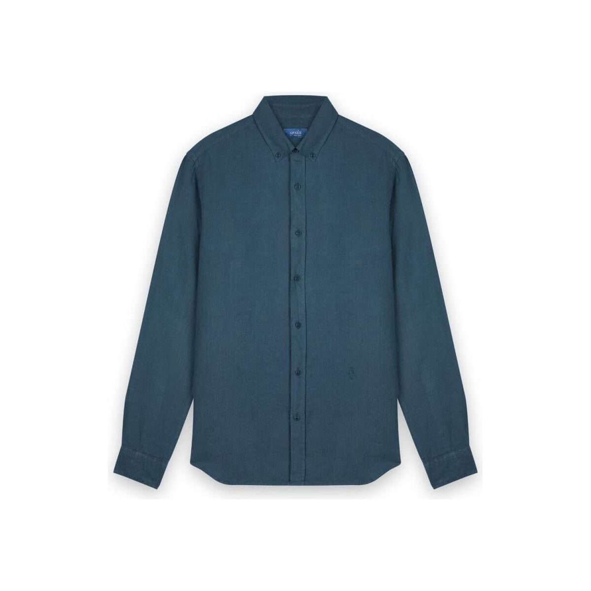 Chemise en lin homme, coupe classique, couleur bleu foncé, boutonnière et col boutonné, 100% lin naturel européen.