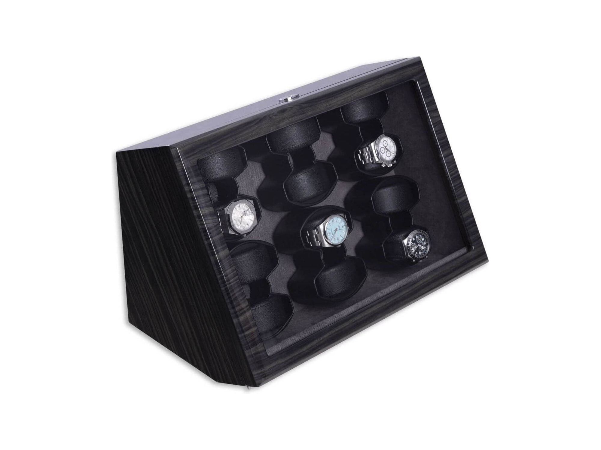 Remontoir de Montres Cosmo Twelve en bois de frêne poli, pour douze montres, alliant élégance et fonctionnalité.