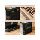 Humidor Octodor features zero-leak hinges, extra storage tray, large accessory drawer, and side carrying handles.
