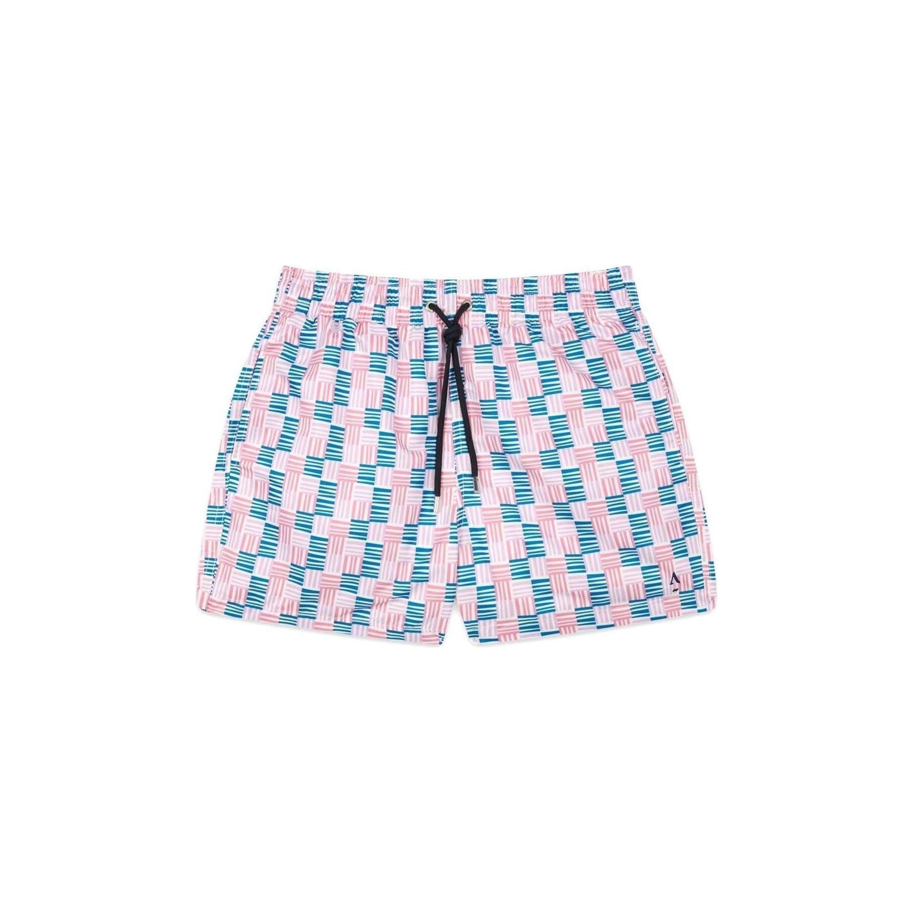 Short de bain Cannage en polyester recyclé, coupe ajustée, motifs colorés, ceinture élastique et poches zippées.